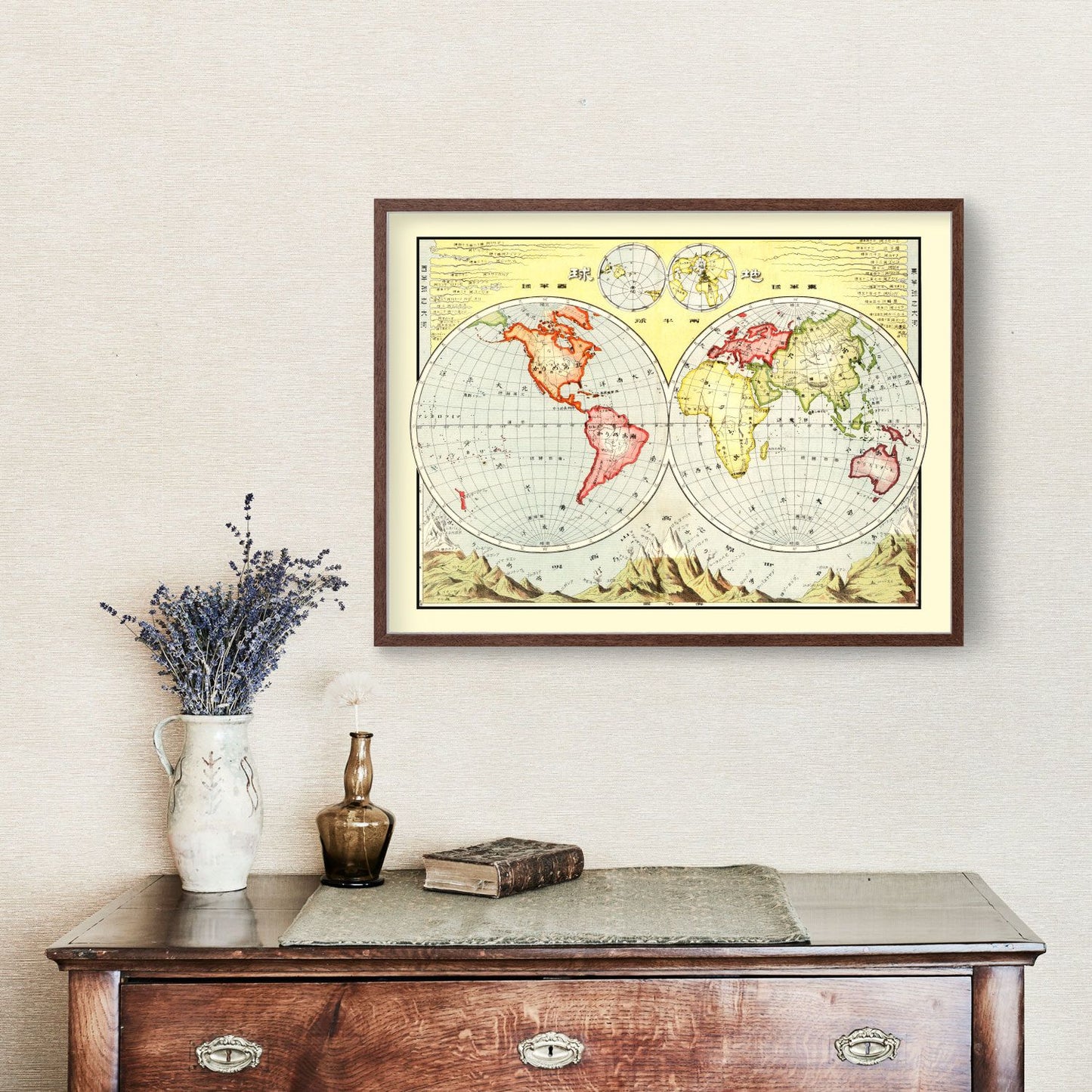 Vintage World Hemispheres Map, 1906