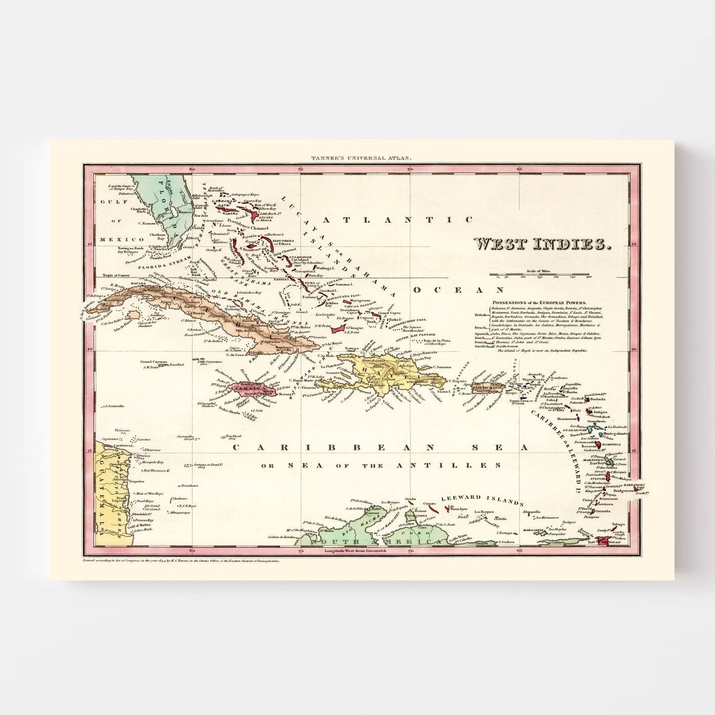 Vintage Map of the West Indies, 1834