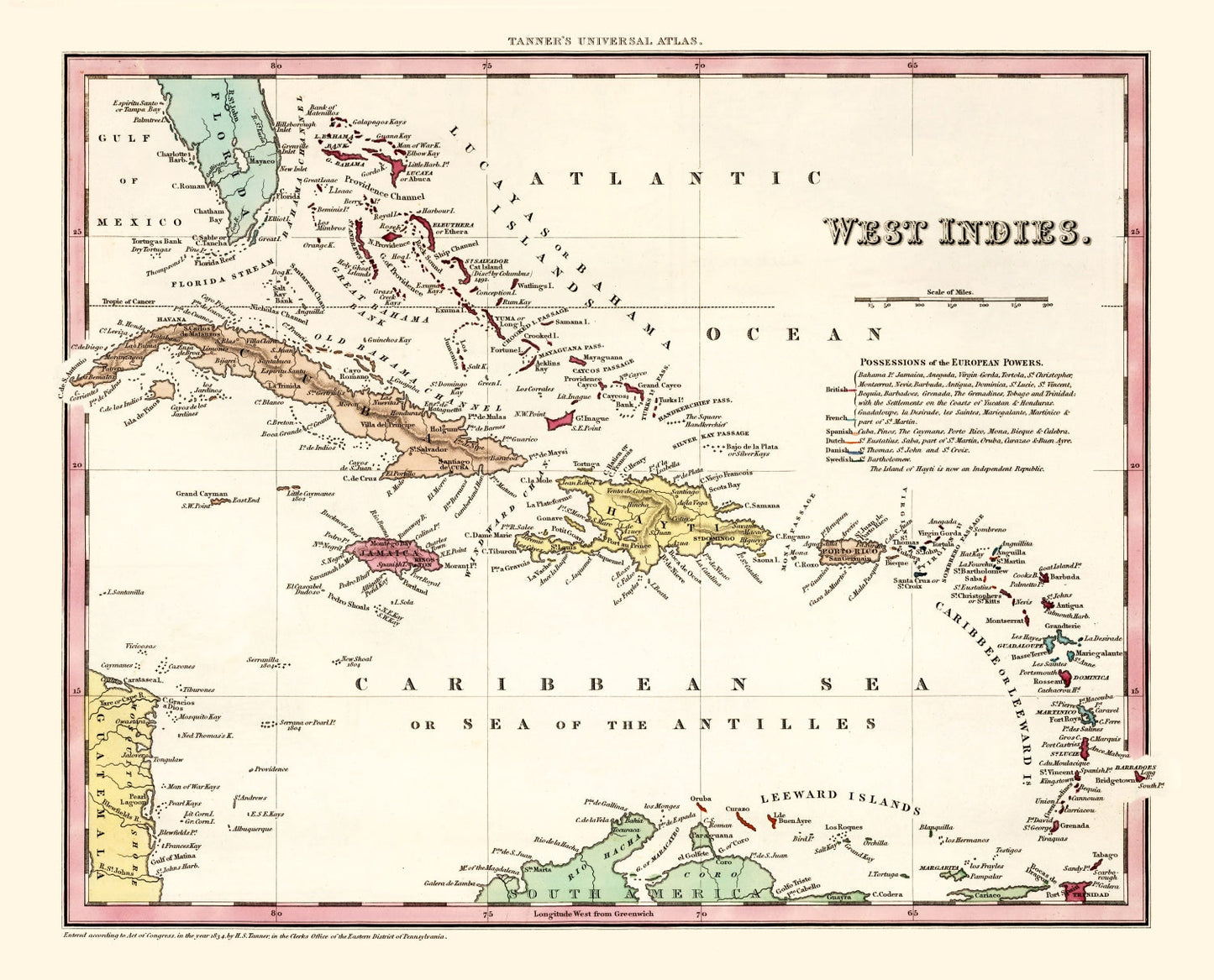 Vintage Map of the West Indies, 1834