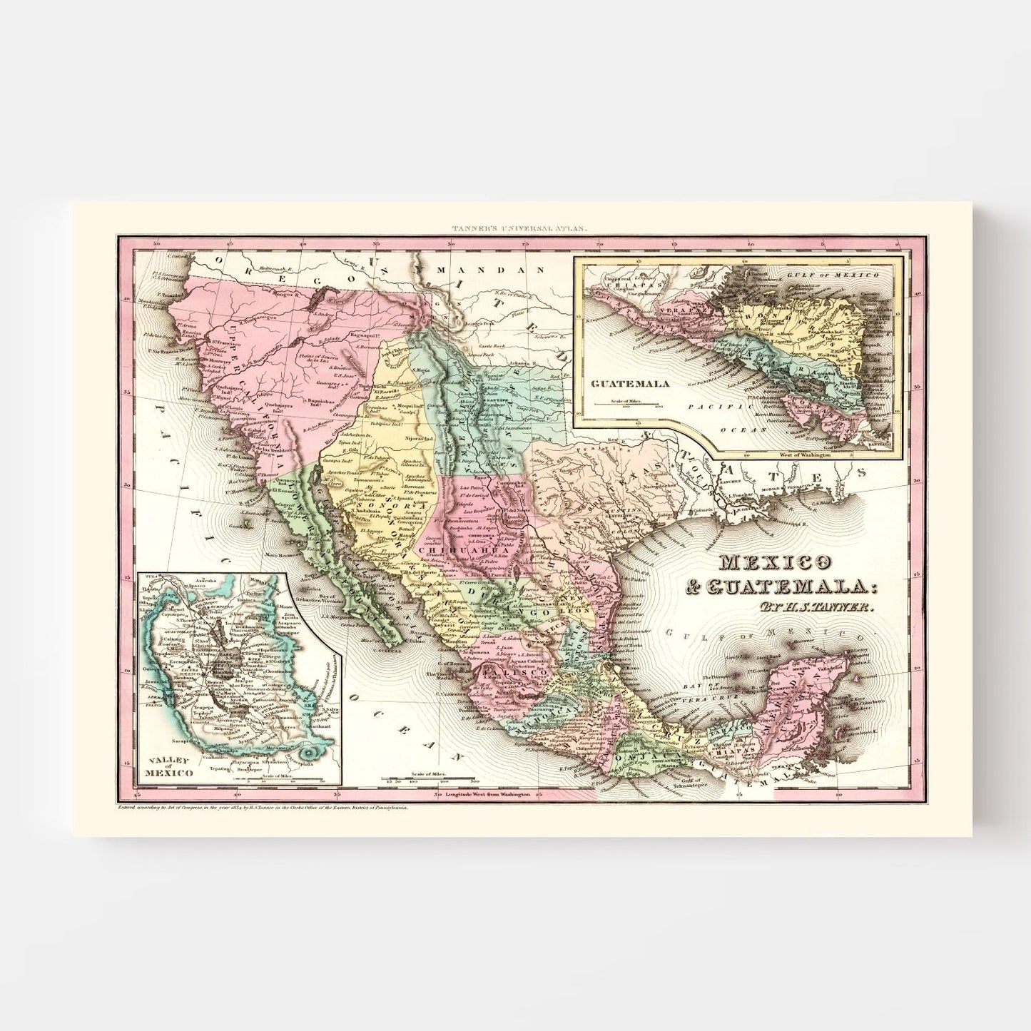 Vintage Map of Mexico and Guatemala, 1834