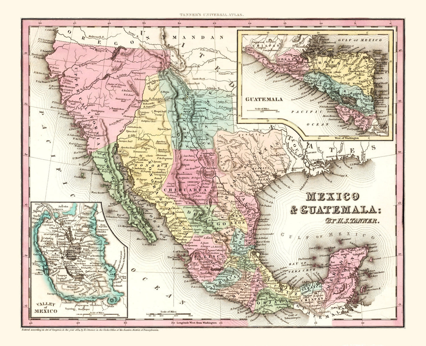 Vintage Map of Mexico and Guatemala, 1834