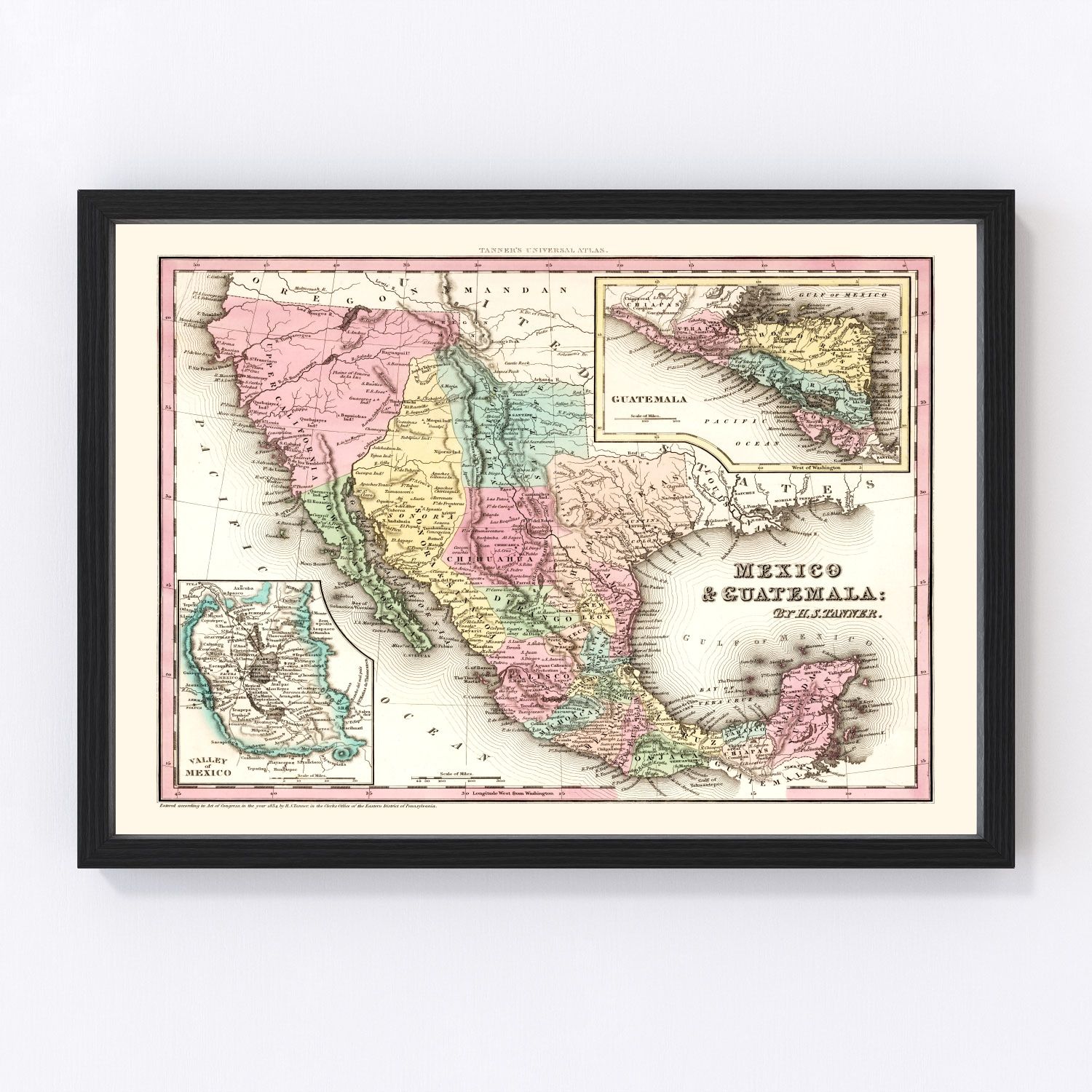 vintage map of Mexico and Guatemala, 1834