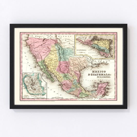 vintage map of Mexico and Guatemala, 1834