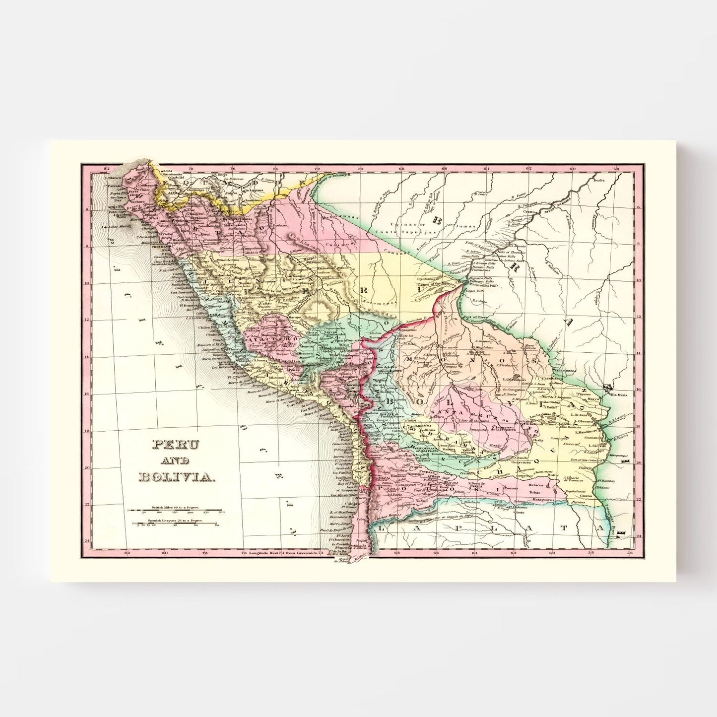 Vintage Map of Peru and Bolivia, 1842
