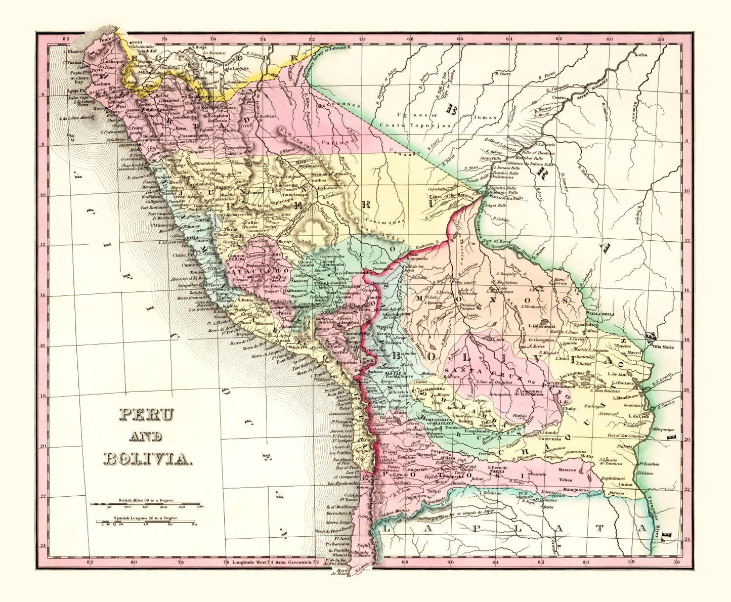 Vintage Map of Peru and Bolivia, 1842