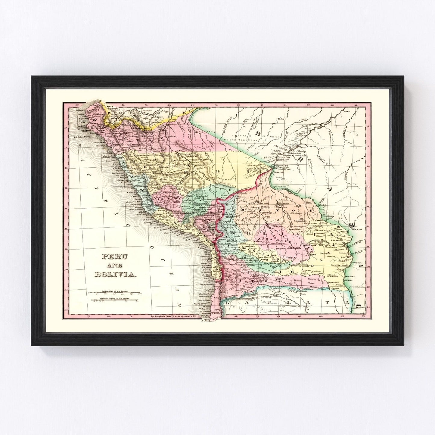vintage map of Peru and Bolivia, 1842