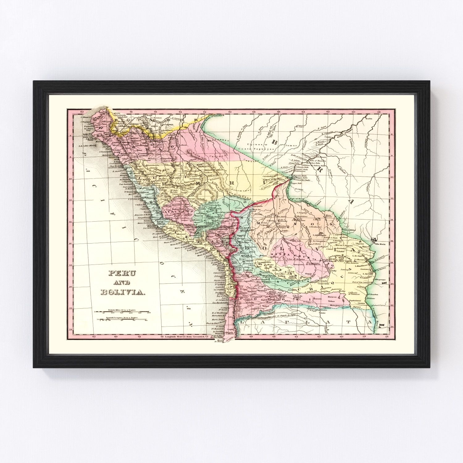 vintage map of Peru and Bolivia, 1842