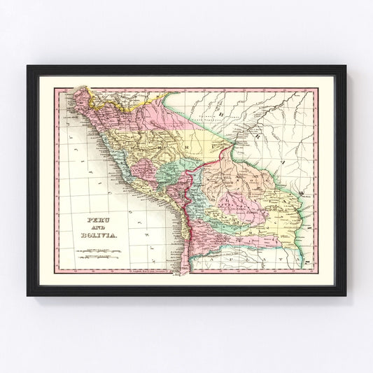 vintage map of Peru and Bolivia, 1842