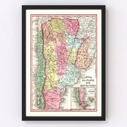 Vintage map of Chile, Argentina and Uruguay, 1842, digitally restored