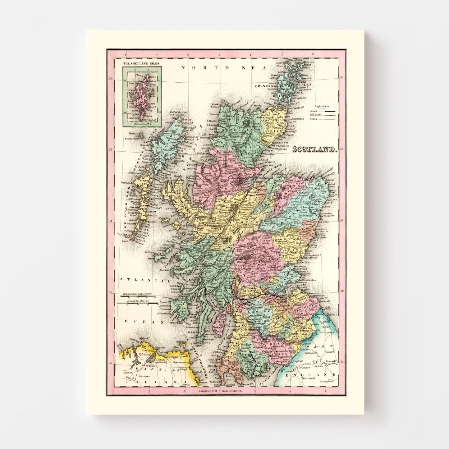 Vintage Map of Scotland, 1842