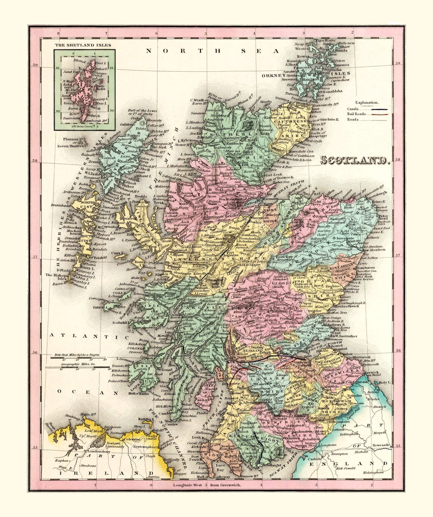 Vintage Map of Scotland, 1842