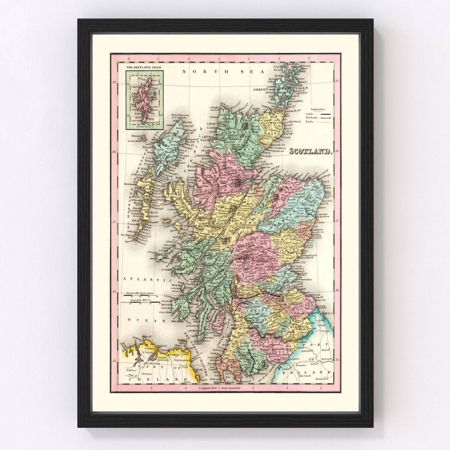 vintage map of Scotland, 1842