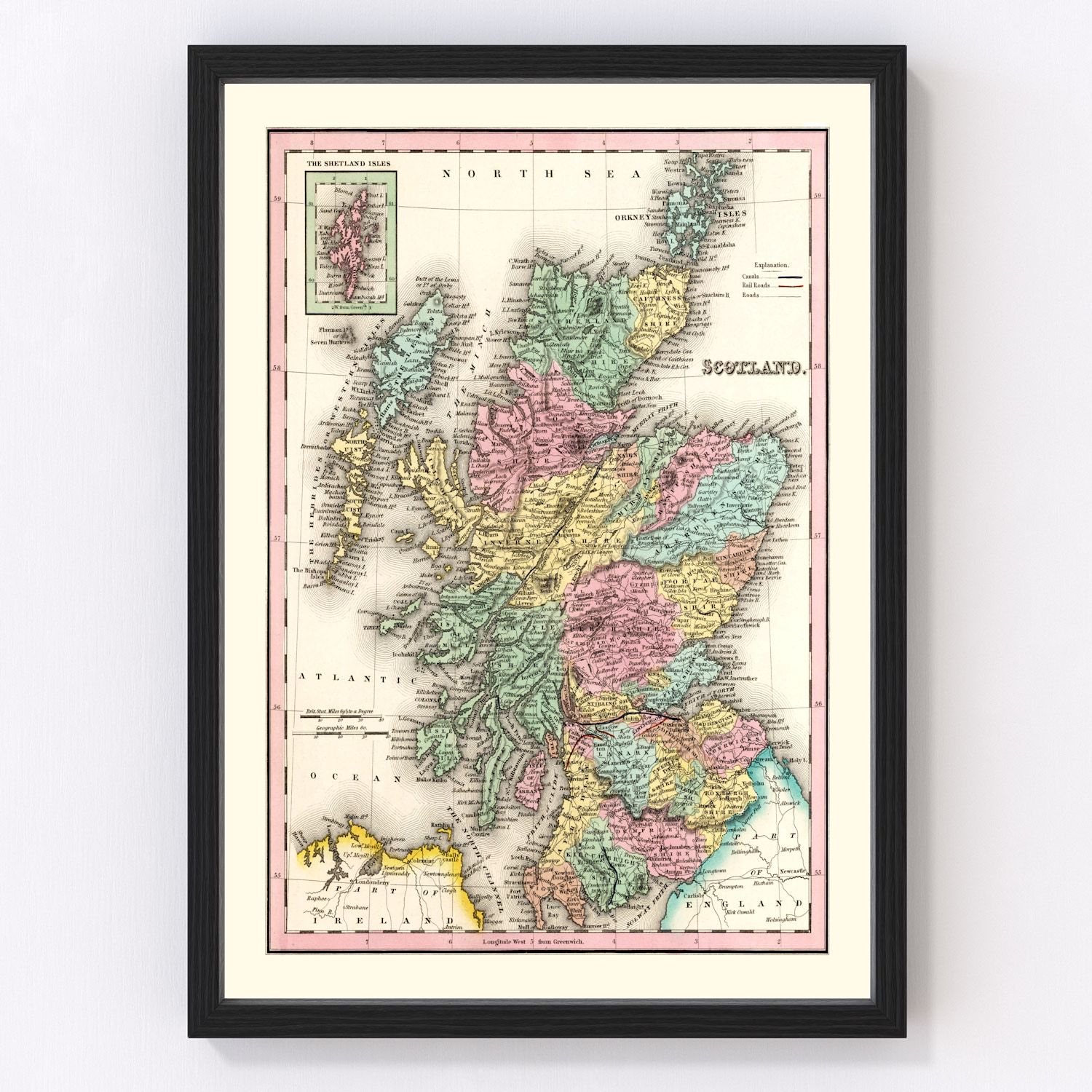 vintage map of Scotland, 1842