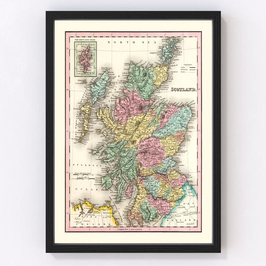 vintage map of Scotland, 1842