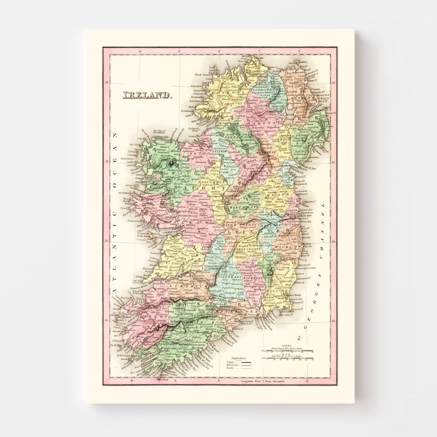 Vintage Map of Ireland, 1836