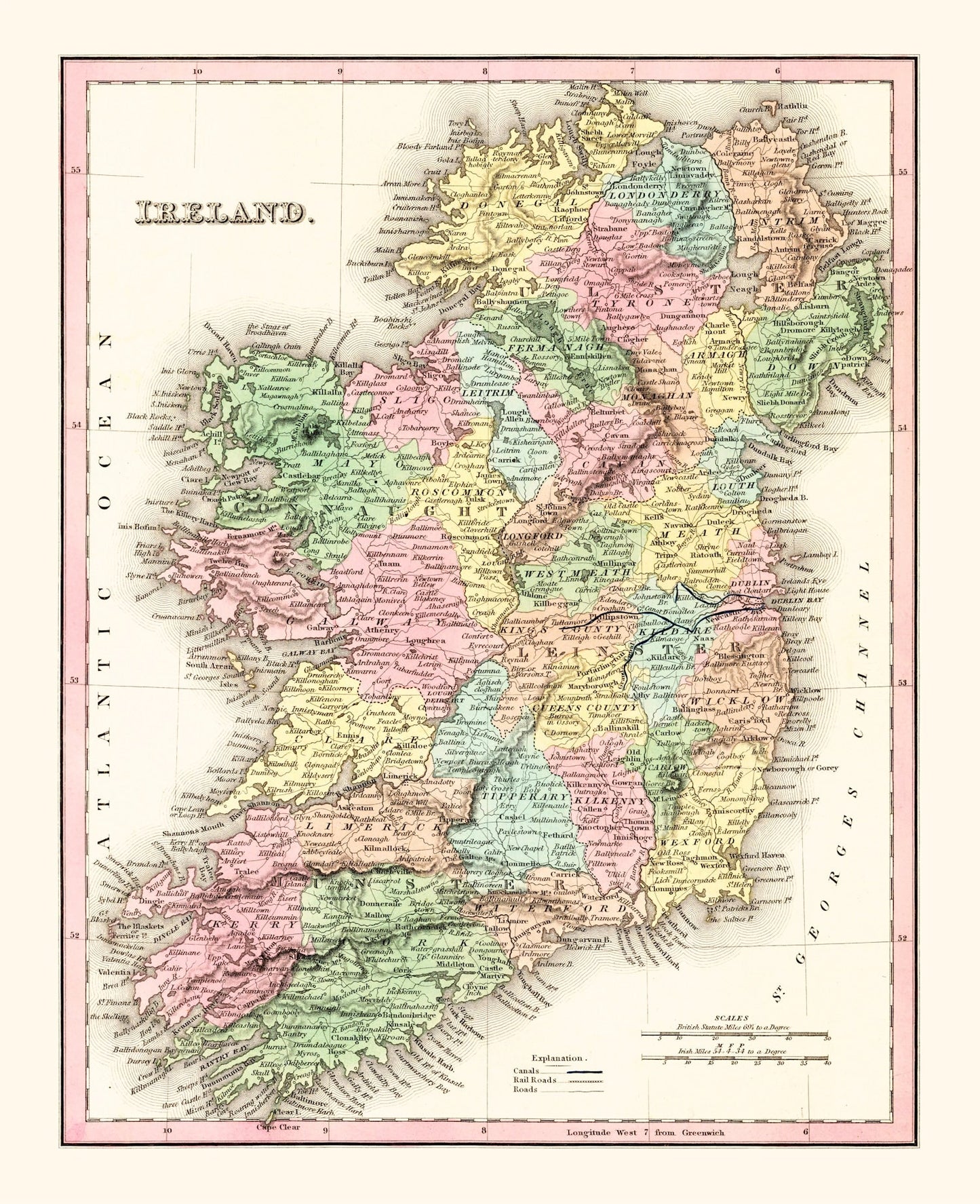 Vintage Map of Ireland, 1836