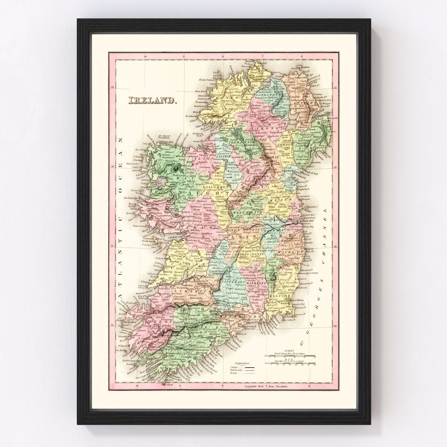 Vintage map of Ireland, 1836