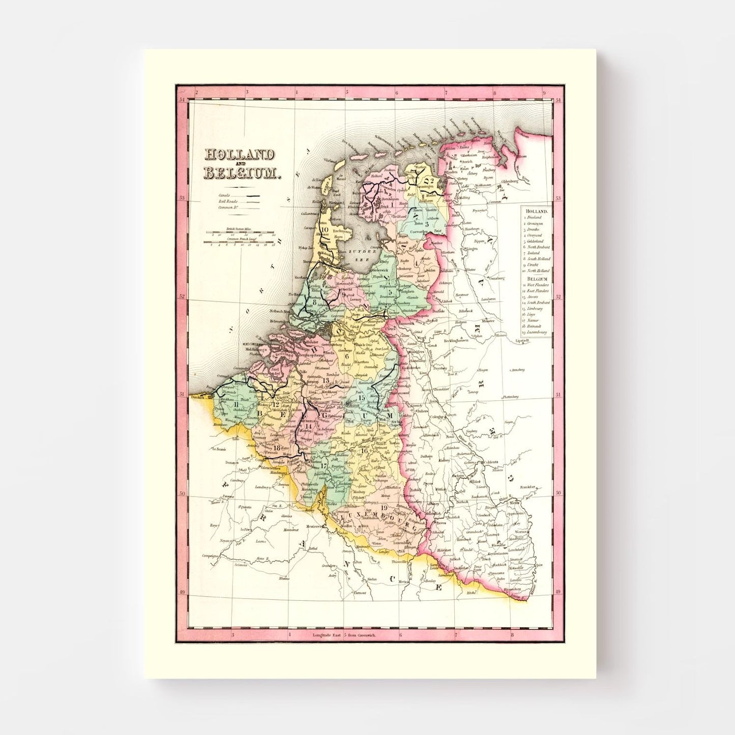 Vintage Map of Holland and Belgium, 1836