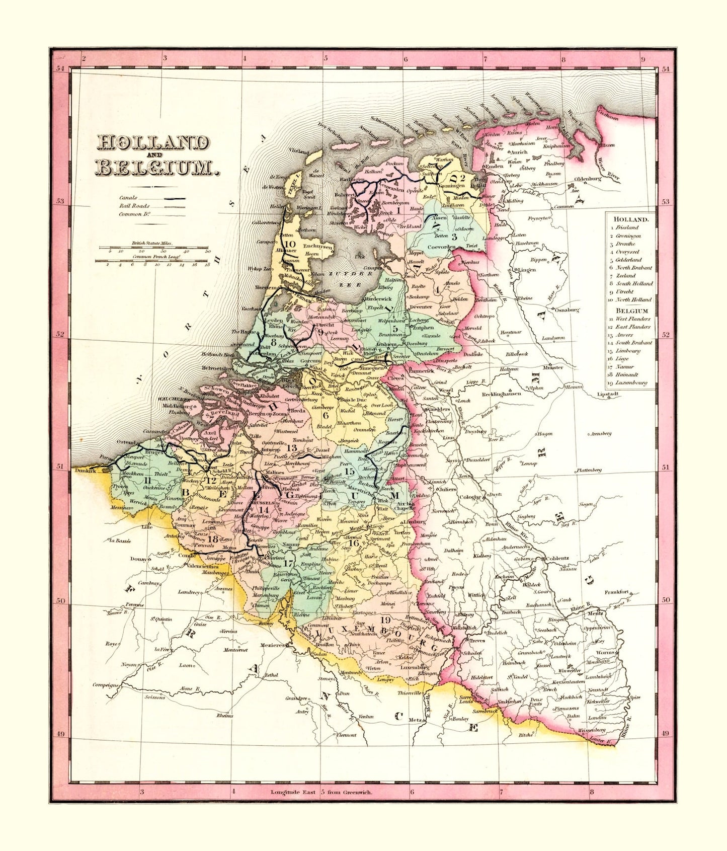Vintage Map of Holland and Belgium, 1836
