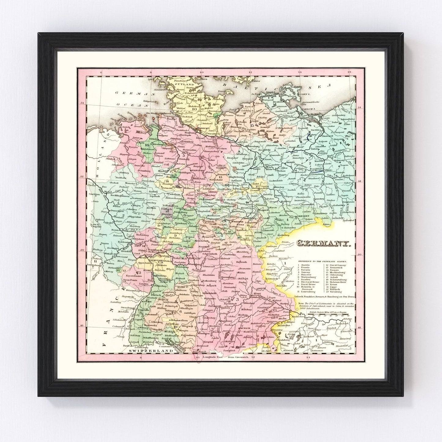 Vintage map of Germany, 1842