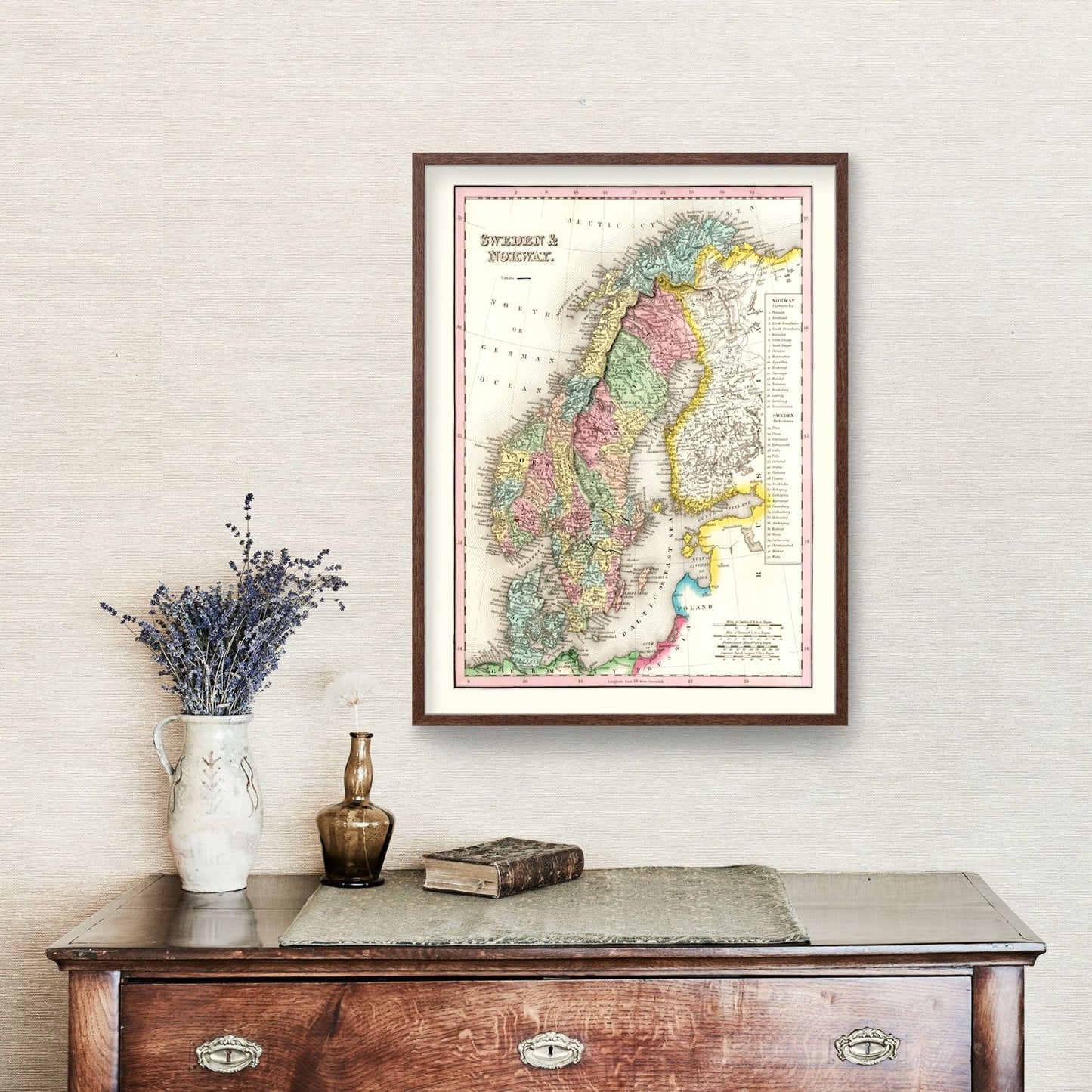 Vintage Map of Sweden and Norway, 1836