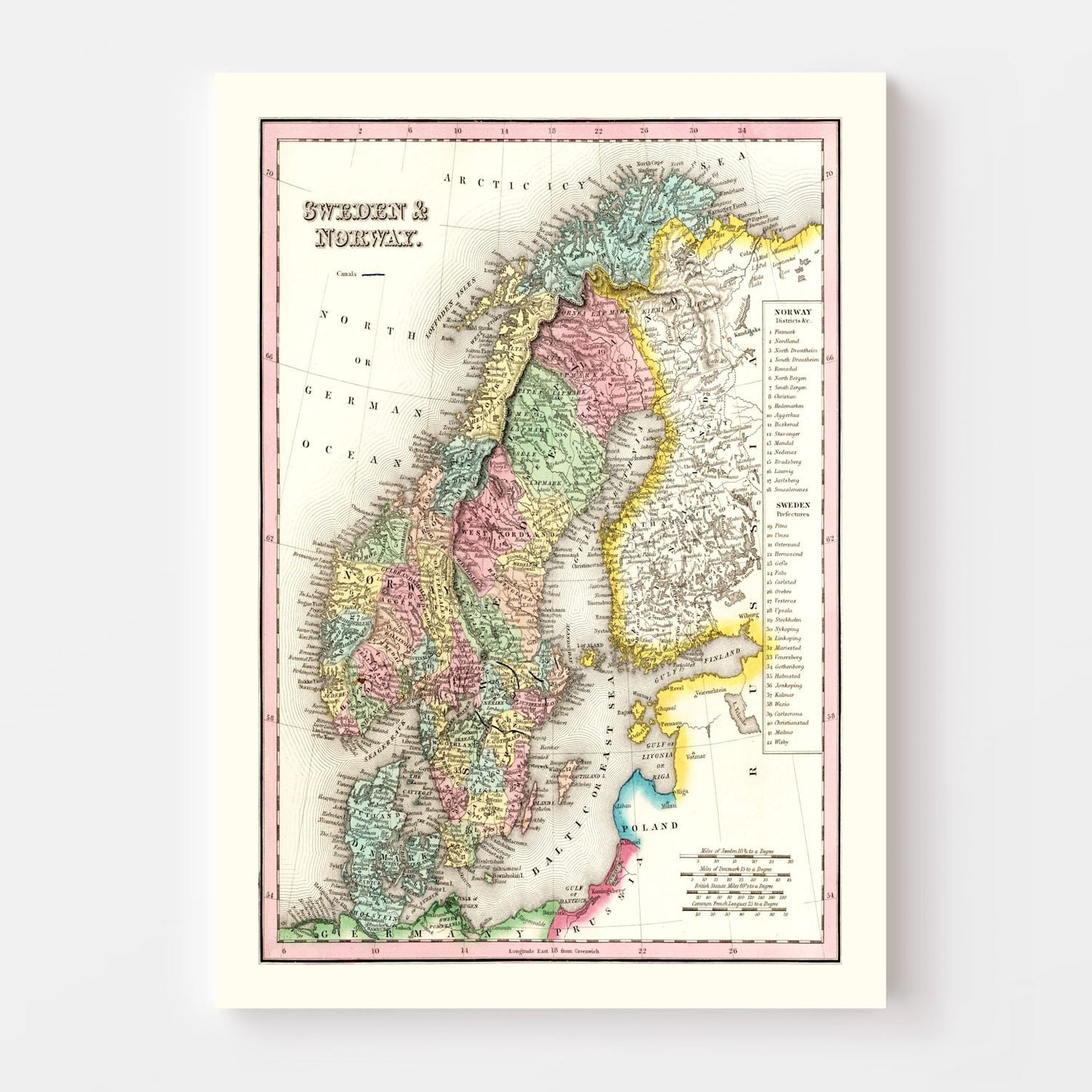 Vintage Map of Sweden and Norway, 1836