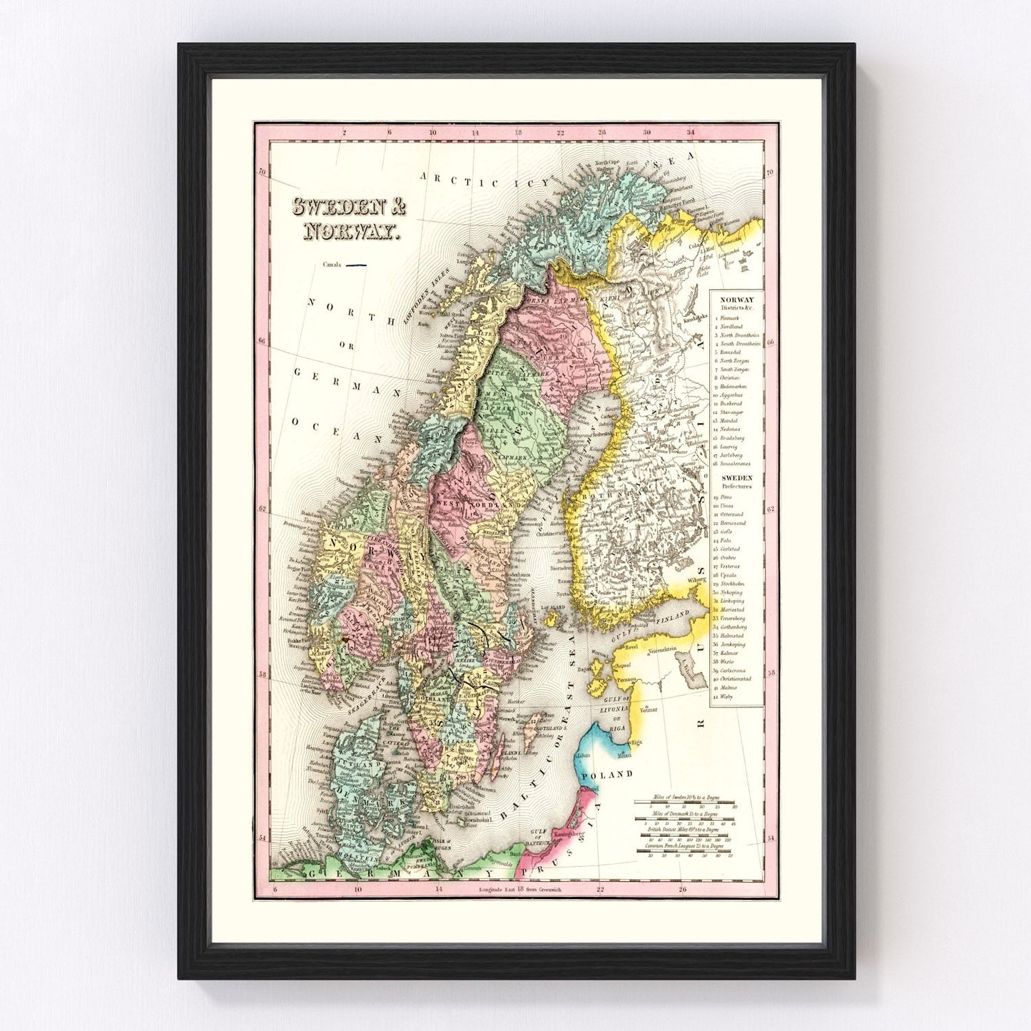 Vintage map of Sweden and Norway, 1836