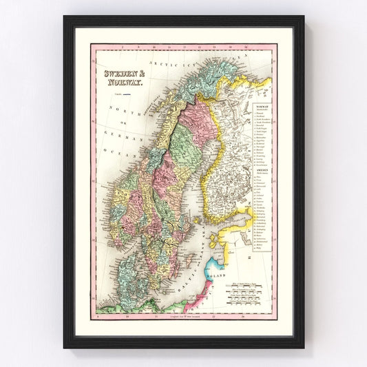 Vintage map of Sweden and Norway, 1836
