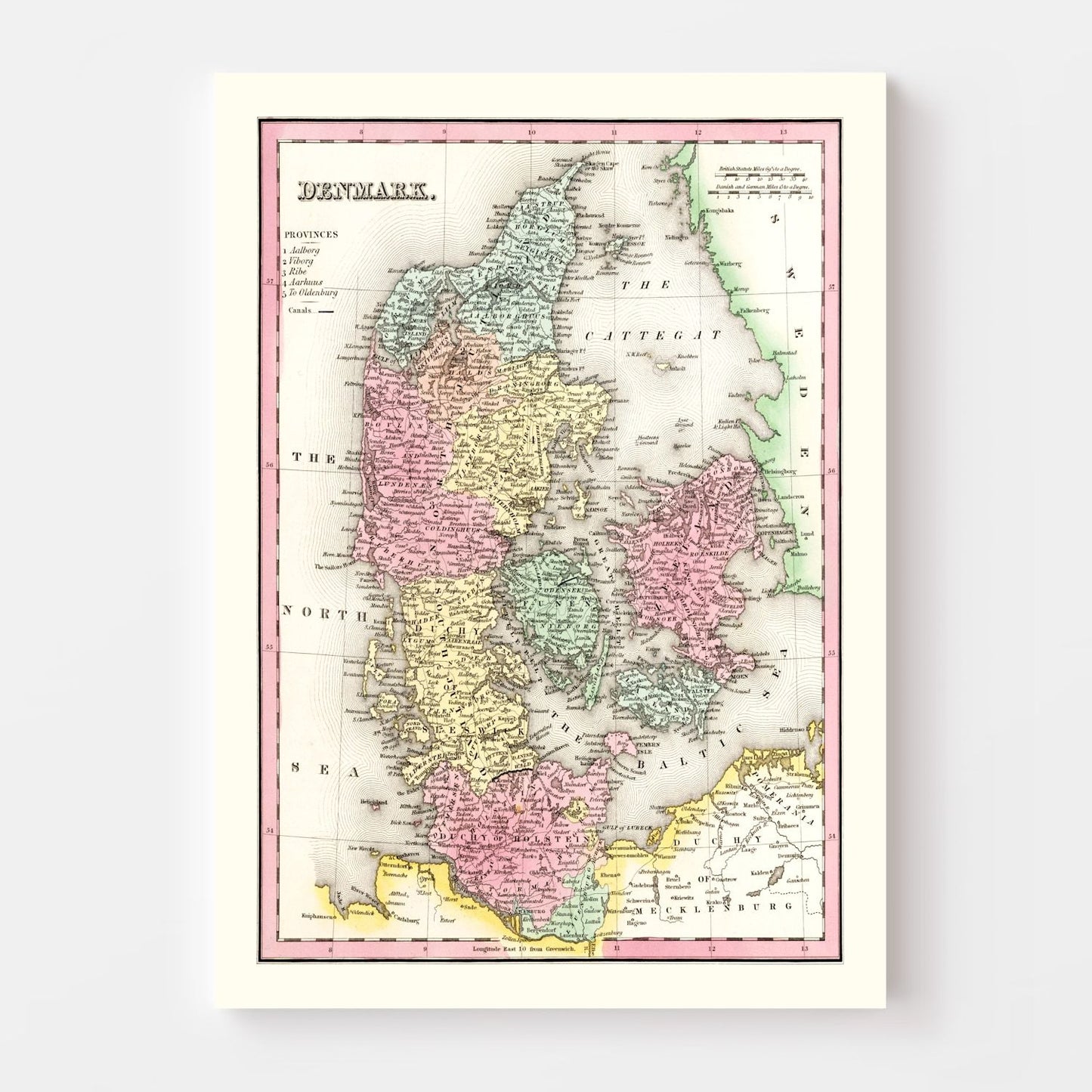 Vintage Map of Denmark, 1836