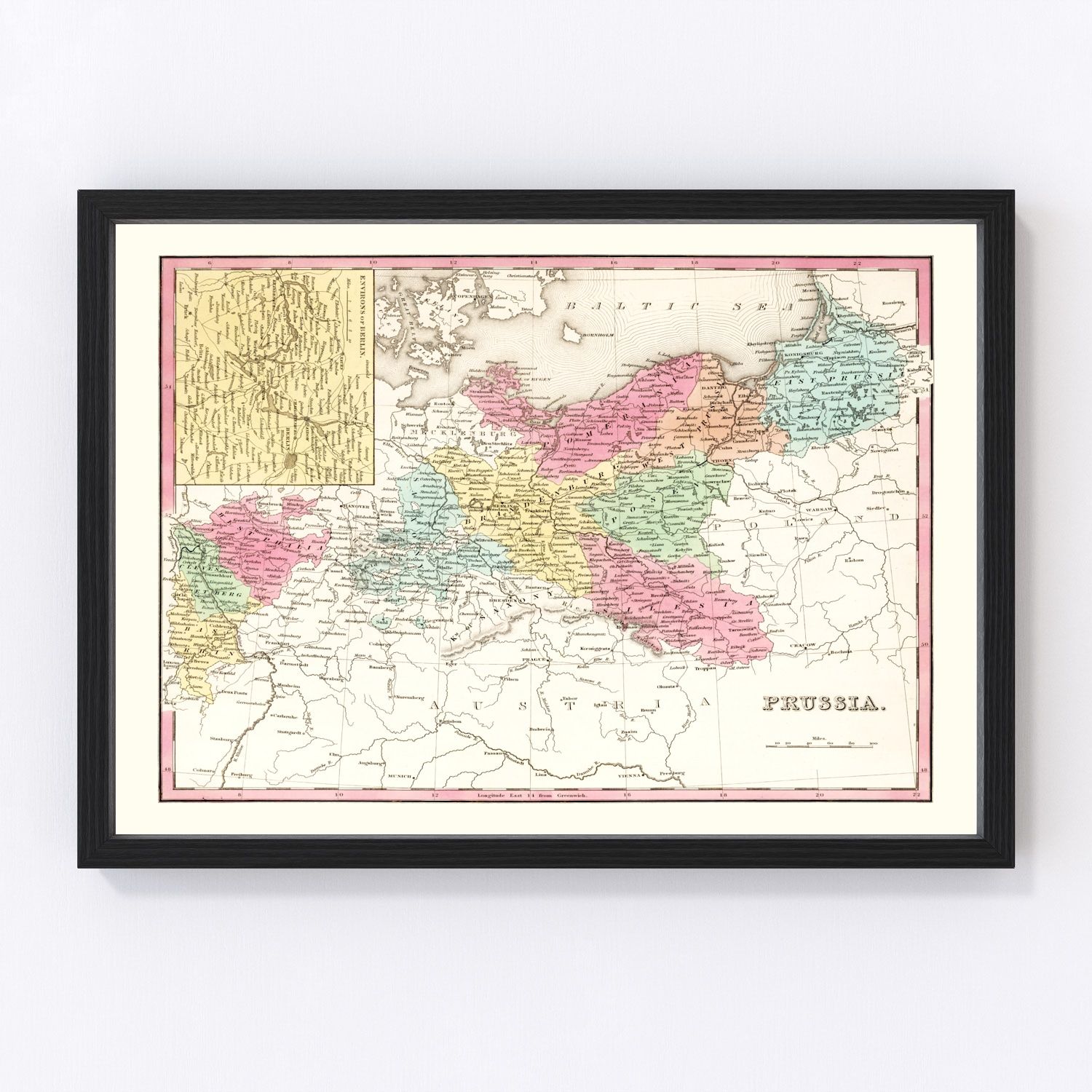 Vintage map of Prussia, 1836