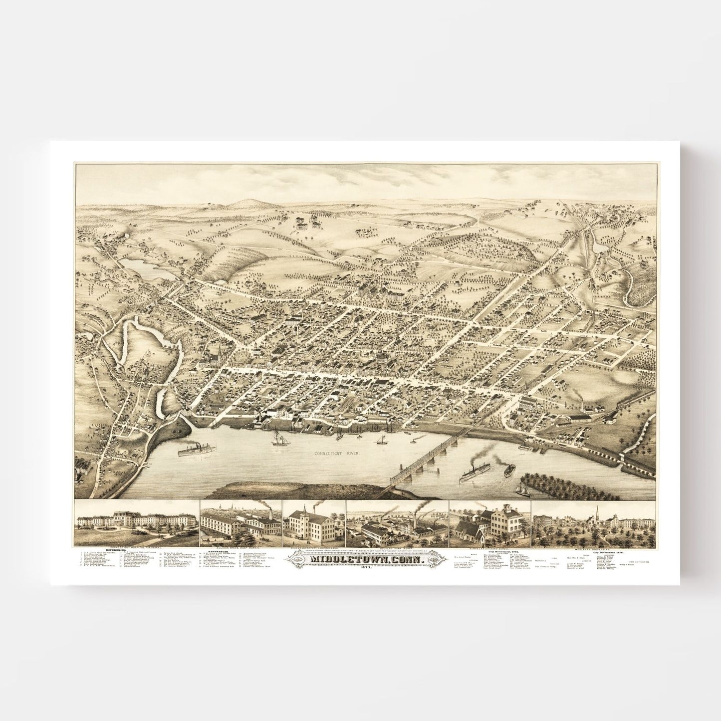 Vintage Map of Middletown, Connecticut, 1877