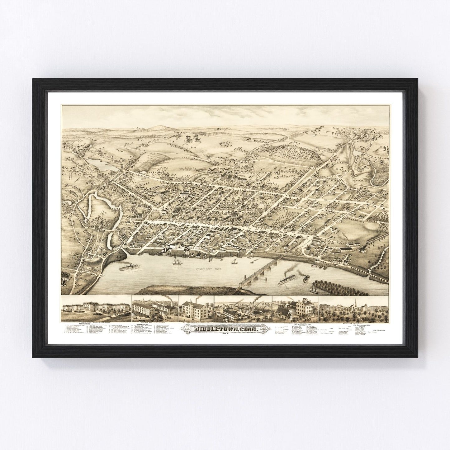 vintage map of Middletown, Connecticut, 1877
