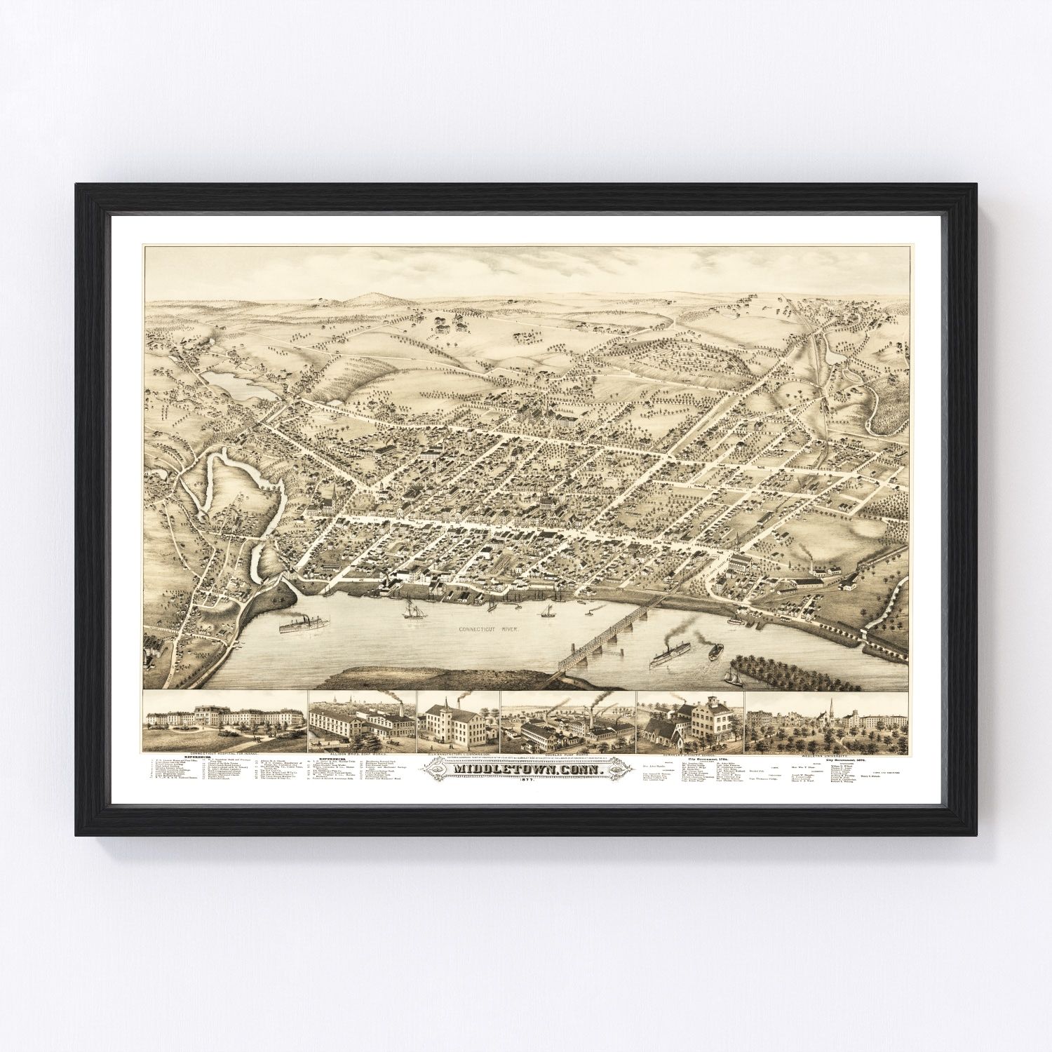 vintage map of Middletown, Connecticut, 1877