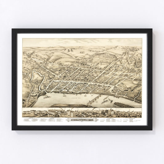 vintage map of Middletown, Connecticut, 1877