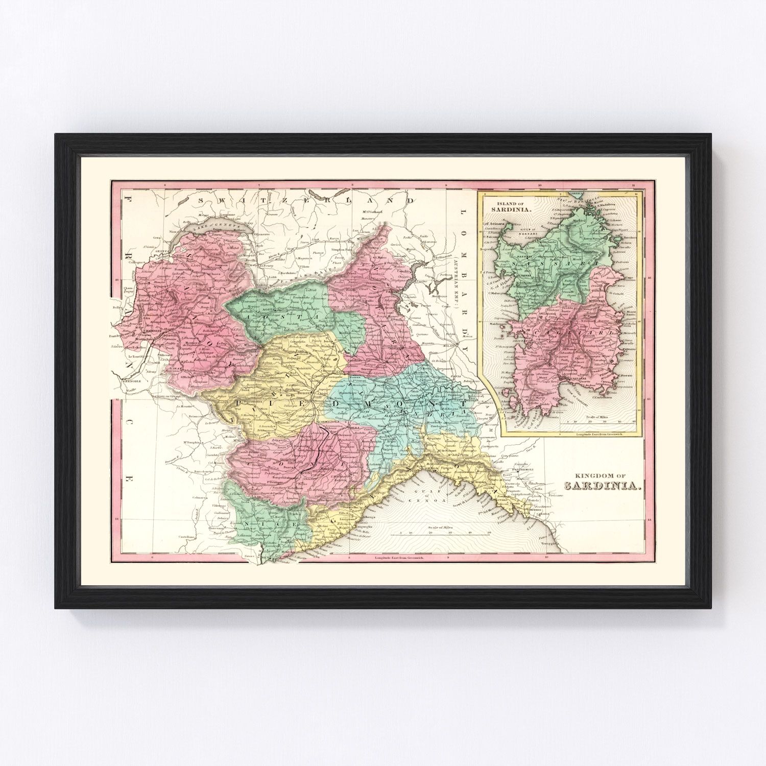 vintage map of the Kingdom of Sardinia, 1842