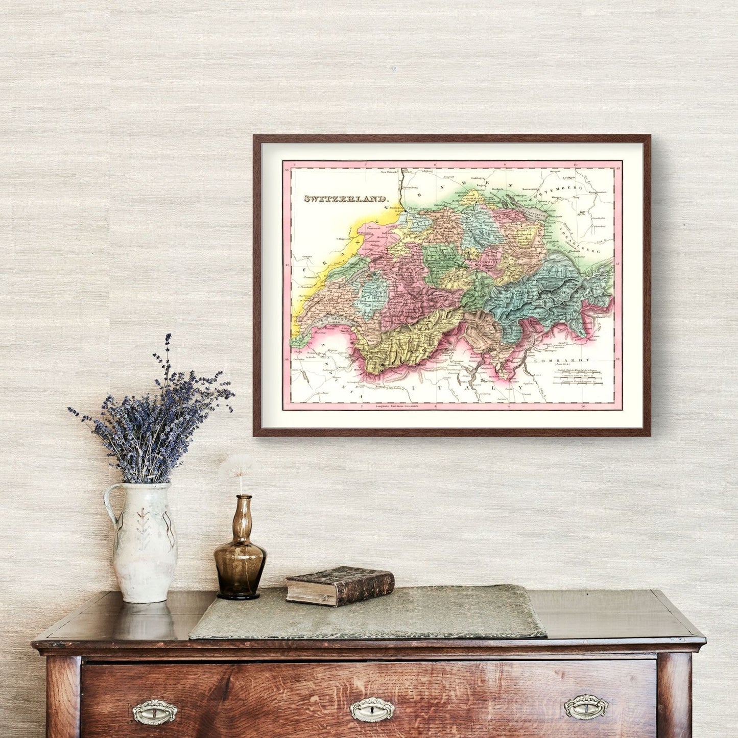Vintage Map of Switzerland, 1836