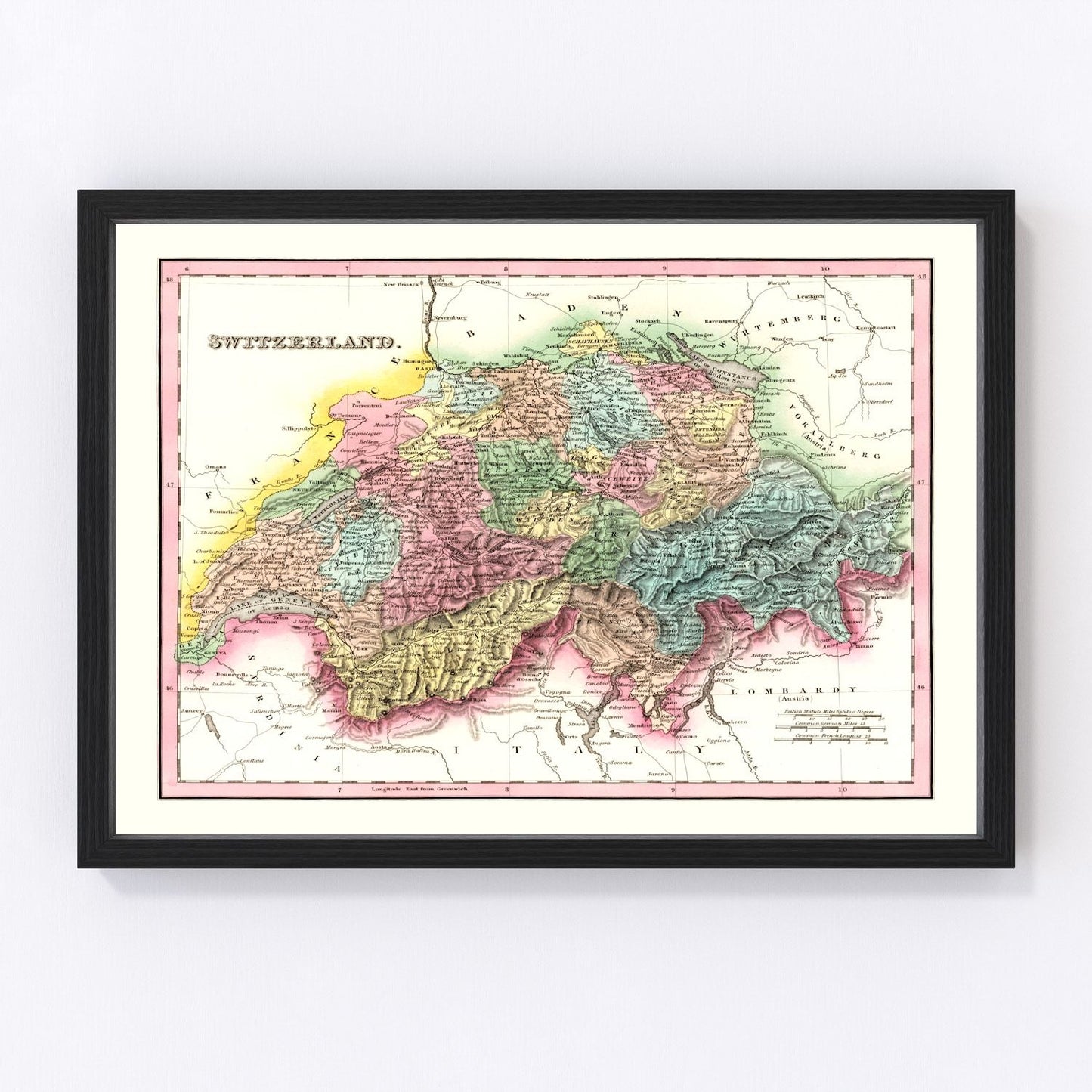 Vintage map of Switzerland, 1836