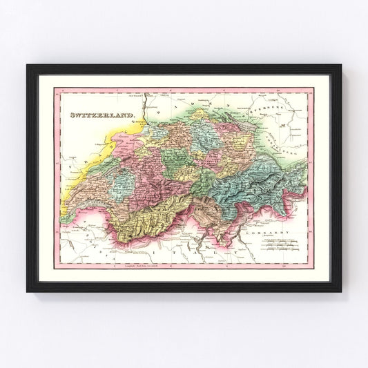 Vintage map of Switzerland, 1836
