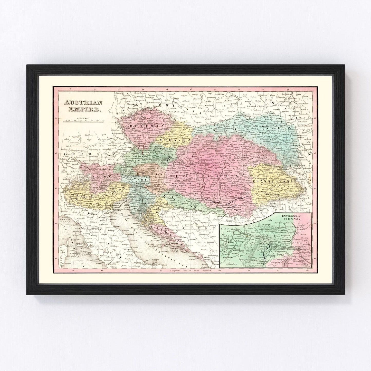 Vintage map of Austria, Habsburg Empire territories, 1836