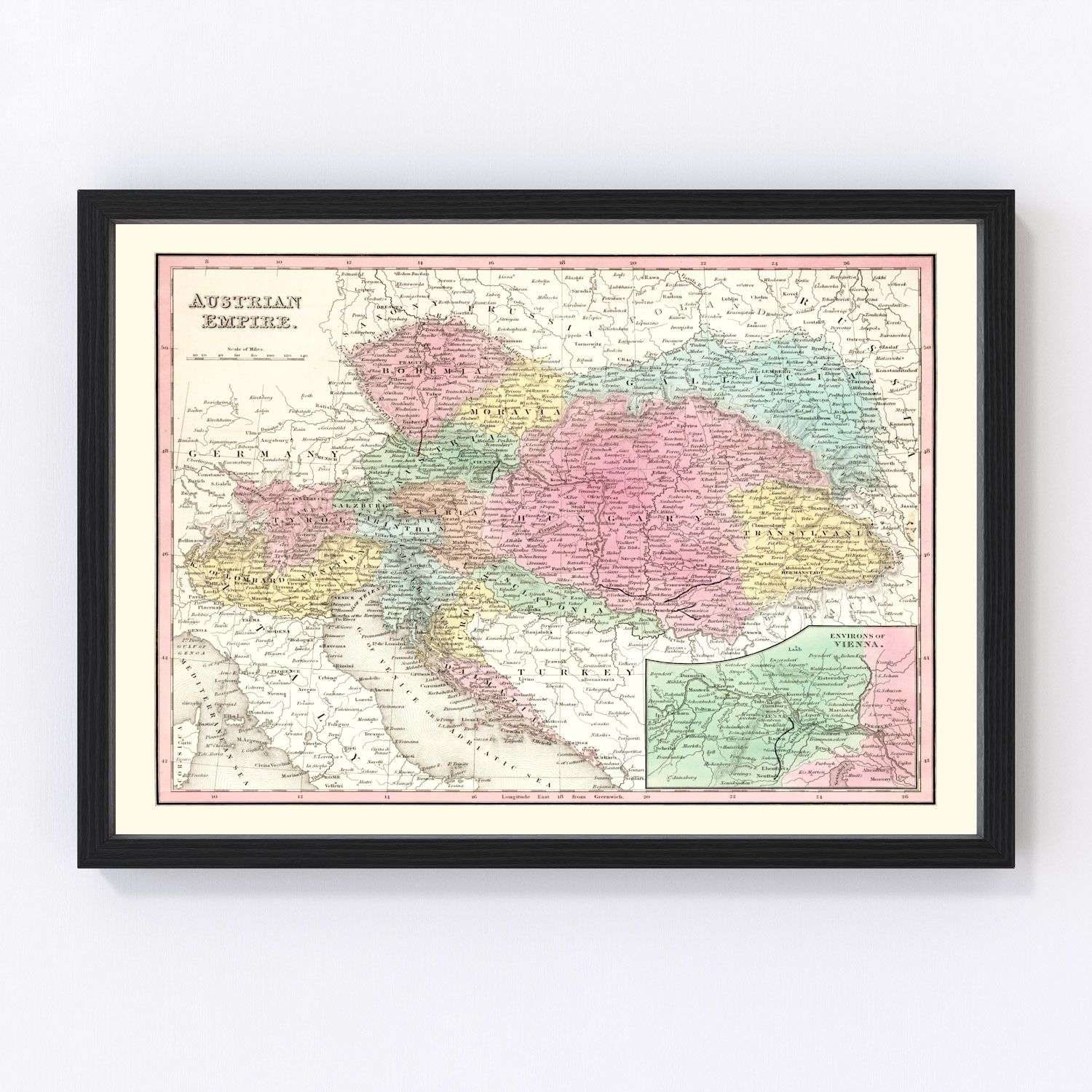 Vintage map of Austria, Habsburg Empire territories, 1836
