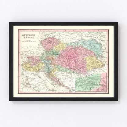 Vintage map of Austria, Habsburg Empire territories, 1836