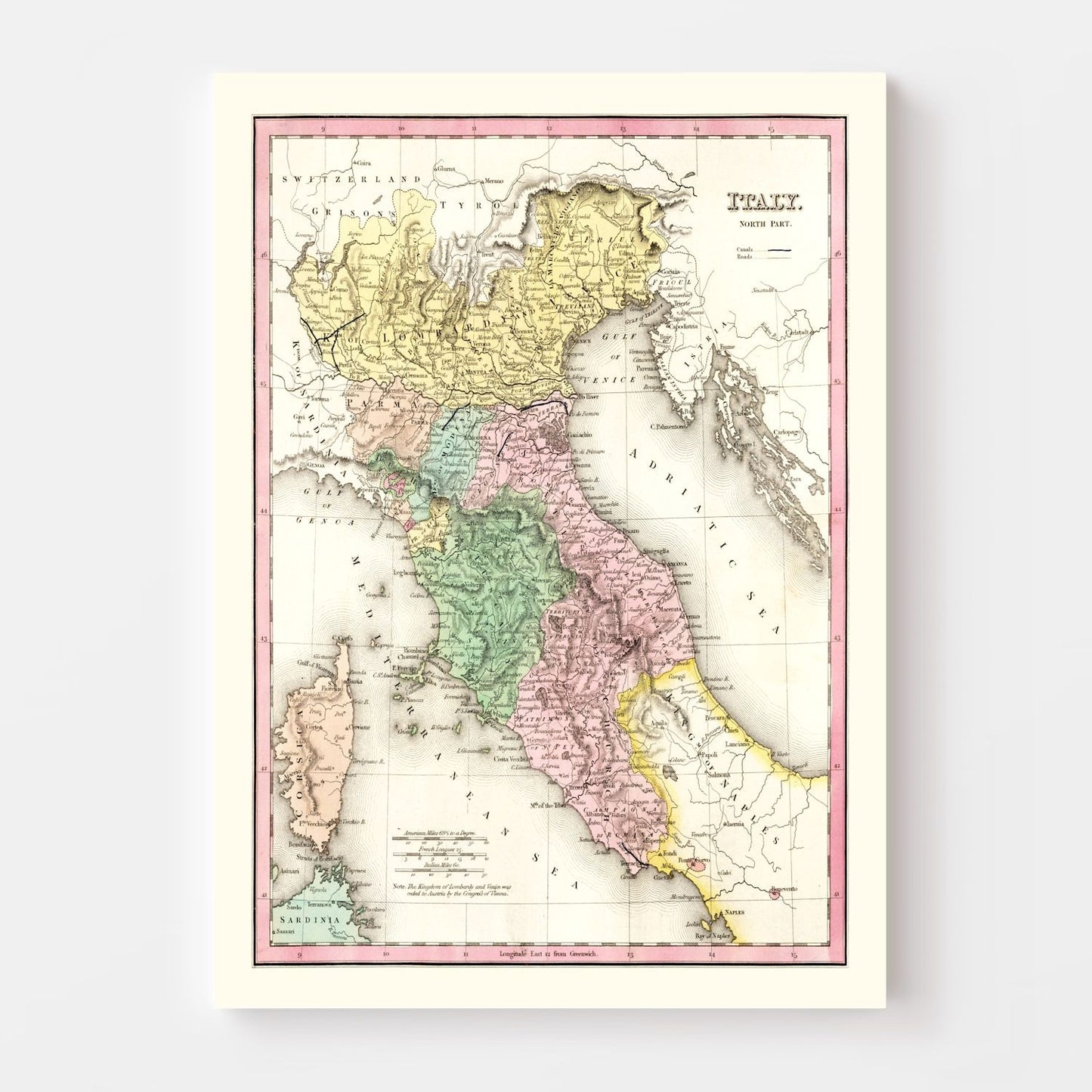 Vintage Map of North Italy, 1836