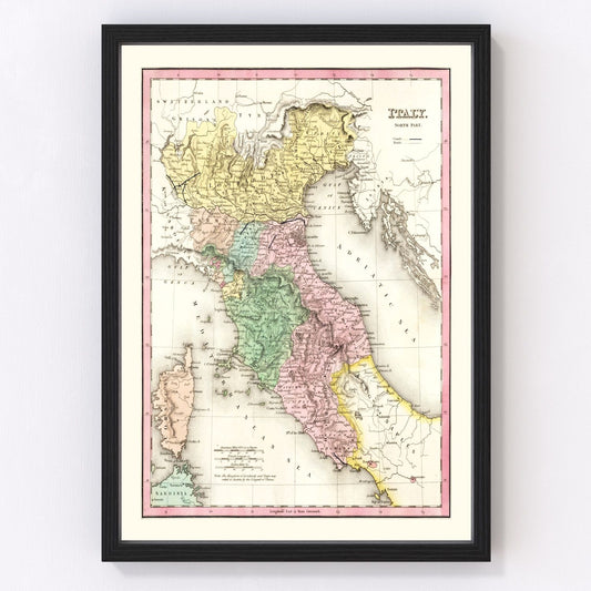 vintage map of North Italy, 1836