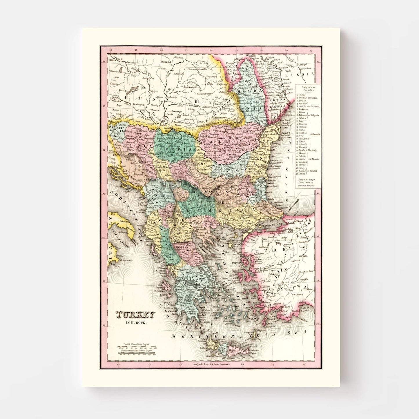 Vintage Map of Turkey in Europe, 1836