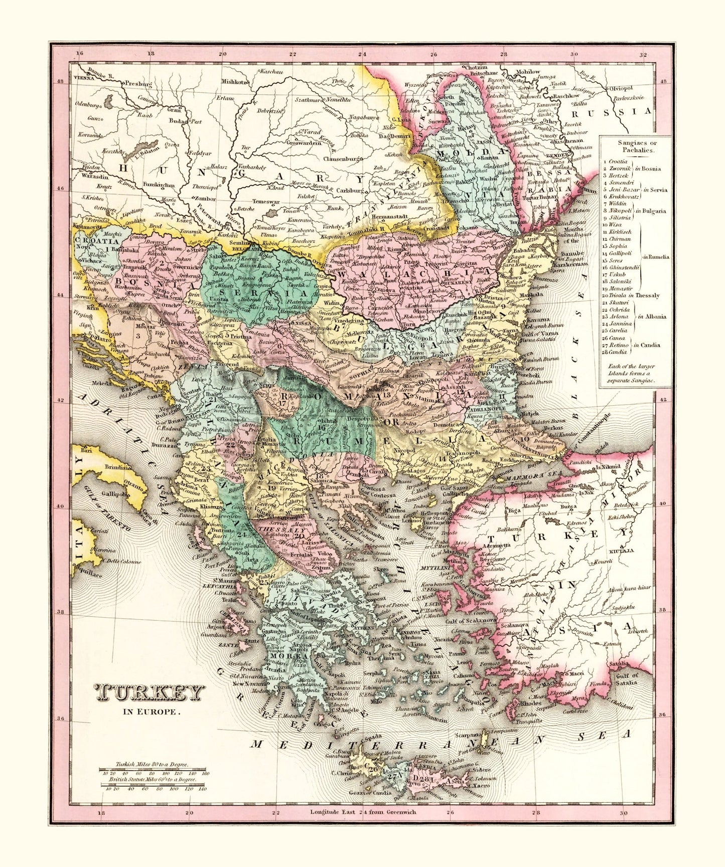 Vintage Map of Turkey in Europe, 1836