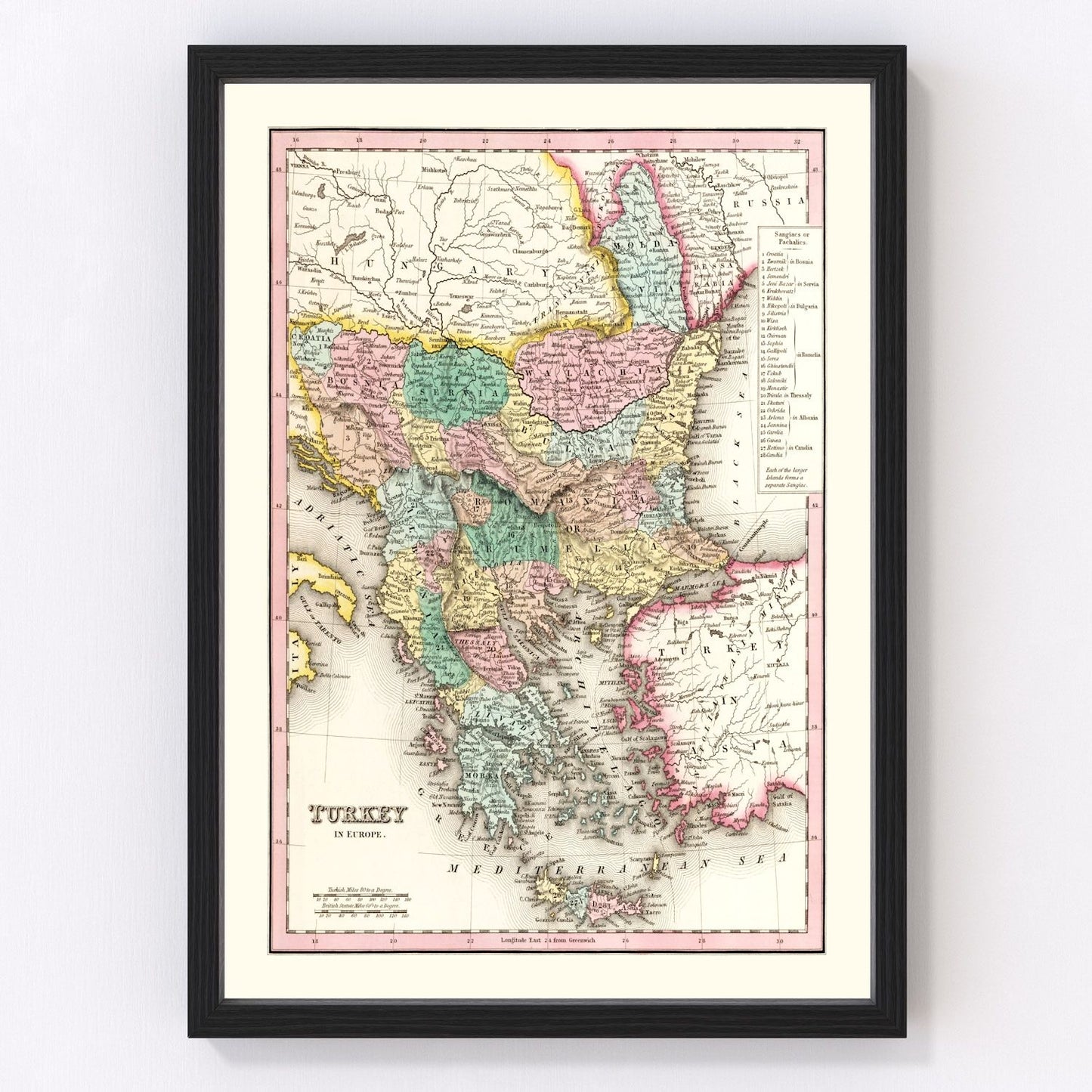 vintage map of Turkey in Europe, 1836