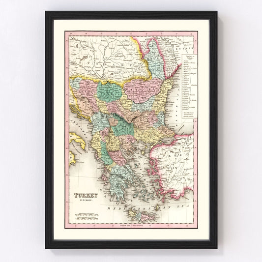 vintage map of Turkey in Europe, 1836