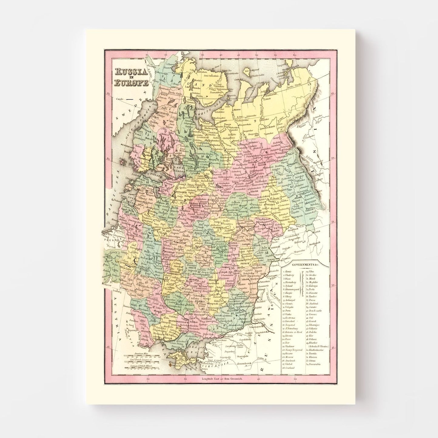 Vintage Map of Russia in Europe, 1842