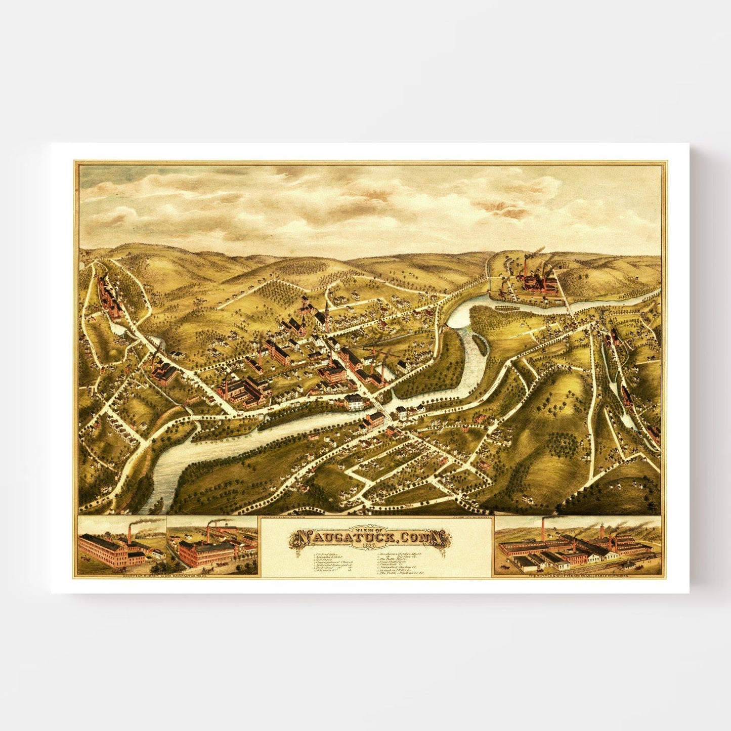 Vintage Map of Naugatuck, Connecticut, 1877