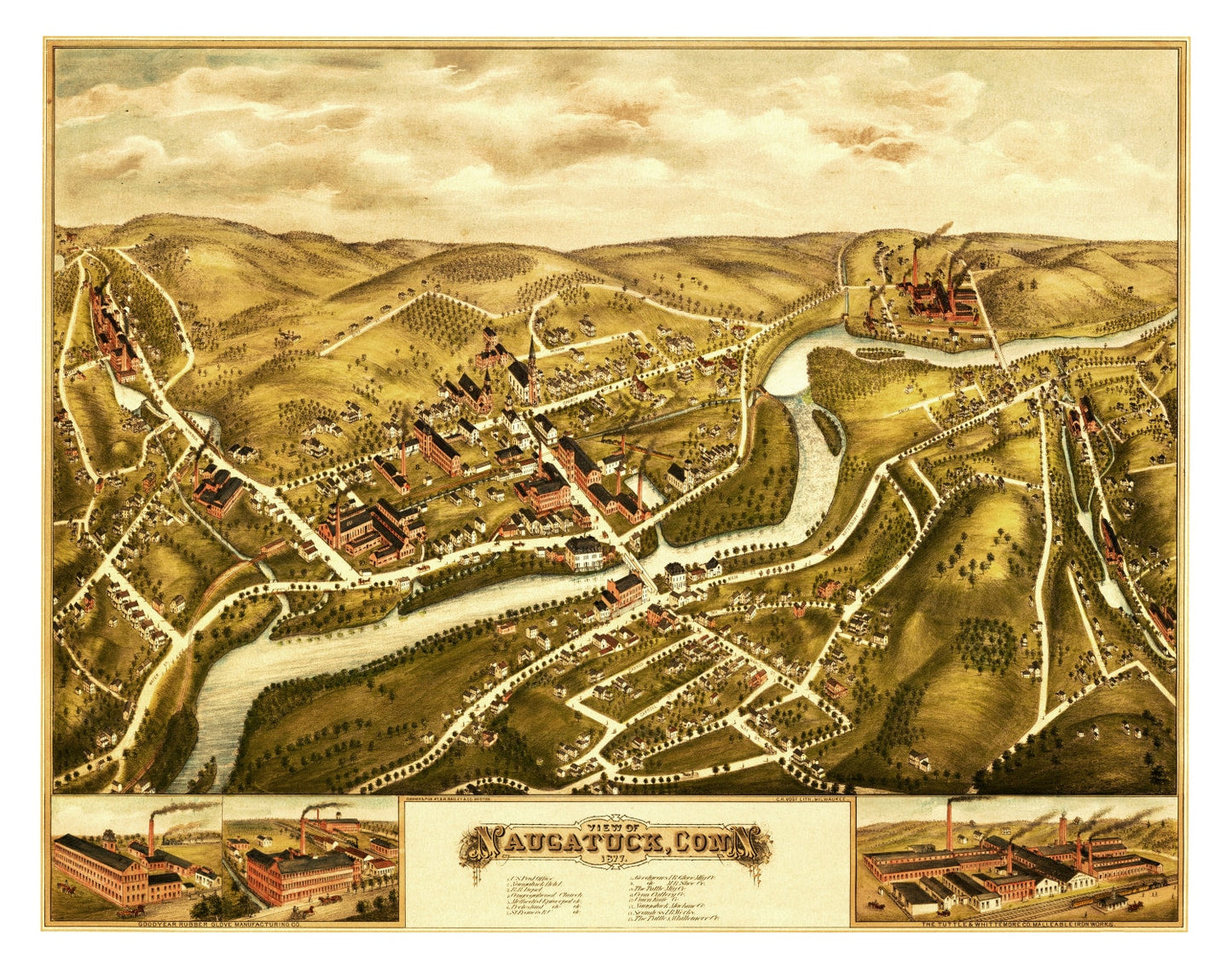 Vintage Map of Naugatuck, Connecticut, 1877